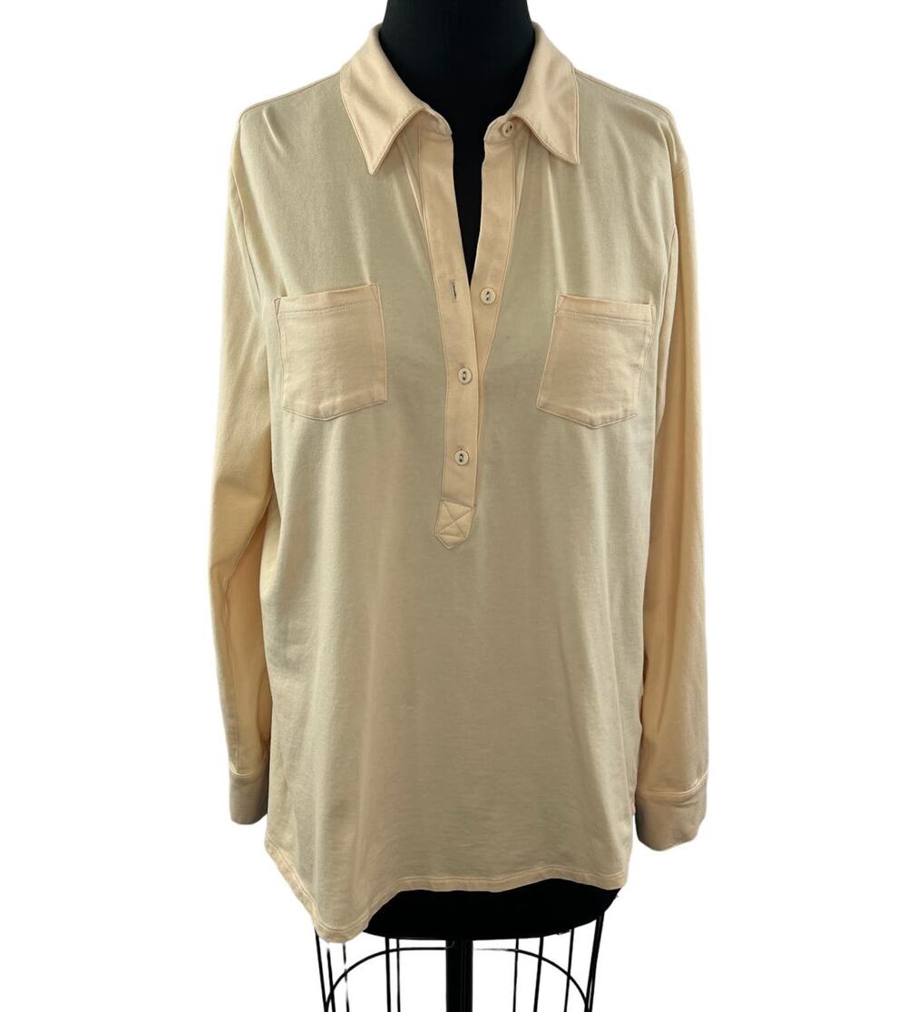 TYLER BOE Yellow Top Cotton Stretch Henley Neck Pockets Classic Size X-Large XL